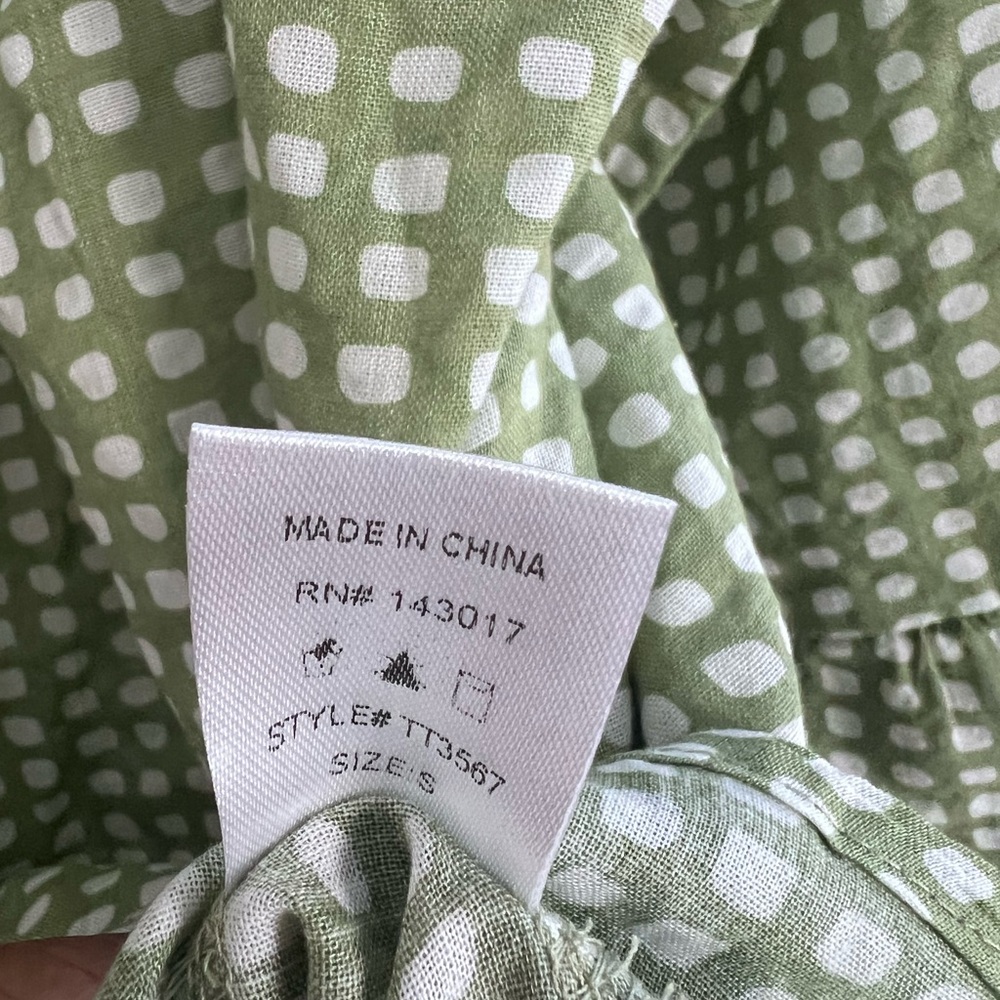 Ces Femme Sage Green Gingham Crochet Square-Neck Ruffle Sleeve Tunic. Small - Picture 7 of 7